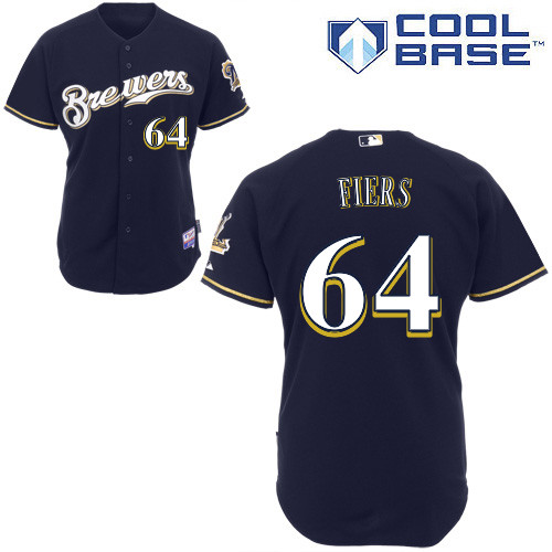 Mike Fiers #64 MLB Jersey-Milwaukee Brewers Men's Authentic Alternate Navy Cool Base Baseball Jersey